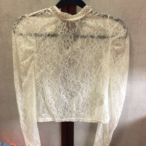 Lace sheer top with bead accents NWOT